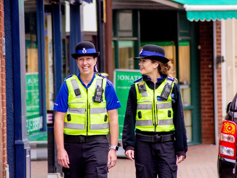 Two female police officers on patrol